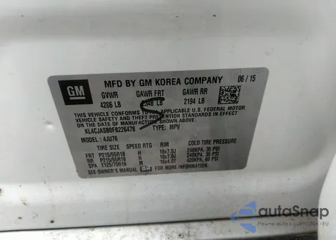 2015 Buick Encore from USA, damaged, VIN KL4CJASB0FB226478